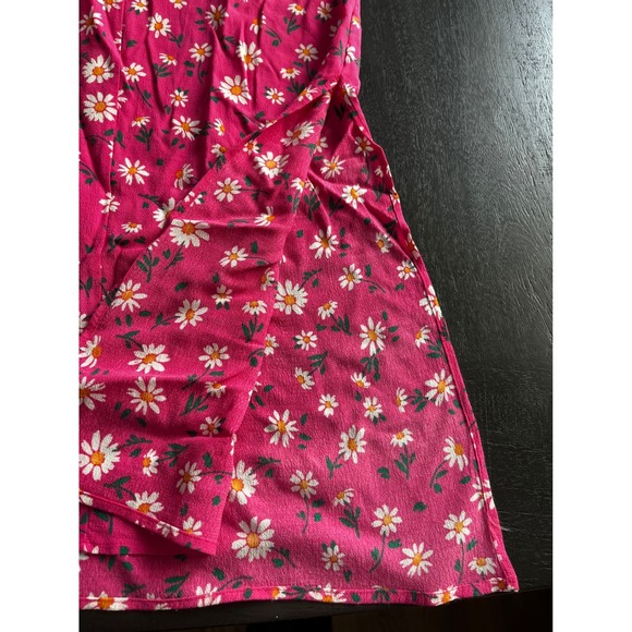 Stradivarius Pink Daisy Floral Midi Skirt Side Slit Lace Up Back Size US 2 - Picture 3 of 6